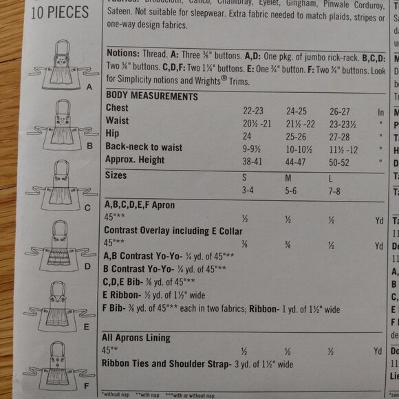 Child's Novelty Apron Sewing Pattern Simplicity 1954 UNCUT - Picture 7 of 9